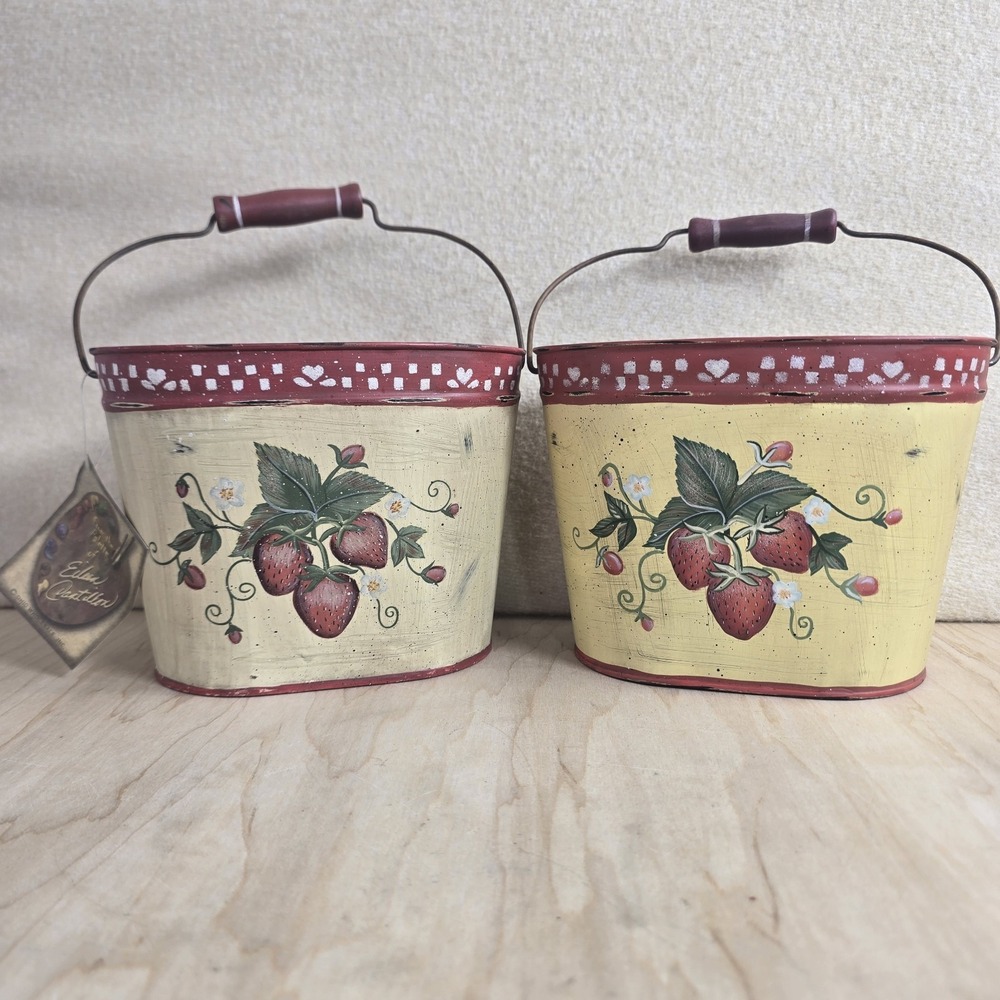 Ohio Wholesale Strawberry Decorative Metal Tins Set of 2 Hand Painted Style